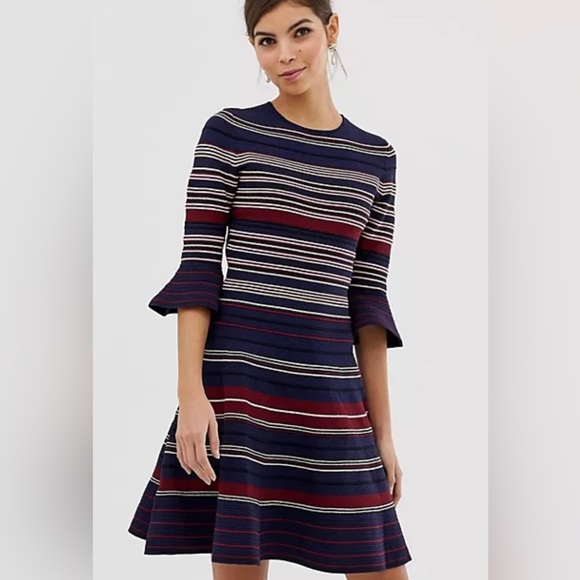 Robe à Volants Rayées Ted Baker London Tayiny - Taille 1, Kaki, Neuf Avec étiquettes
